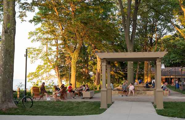 Outside area with tables and chairs